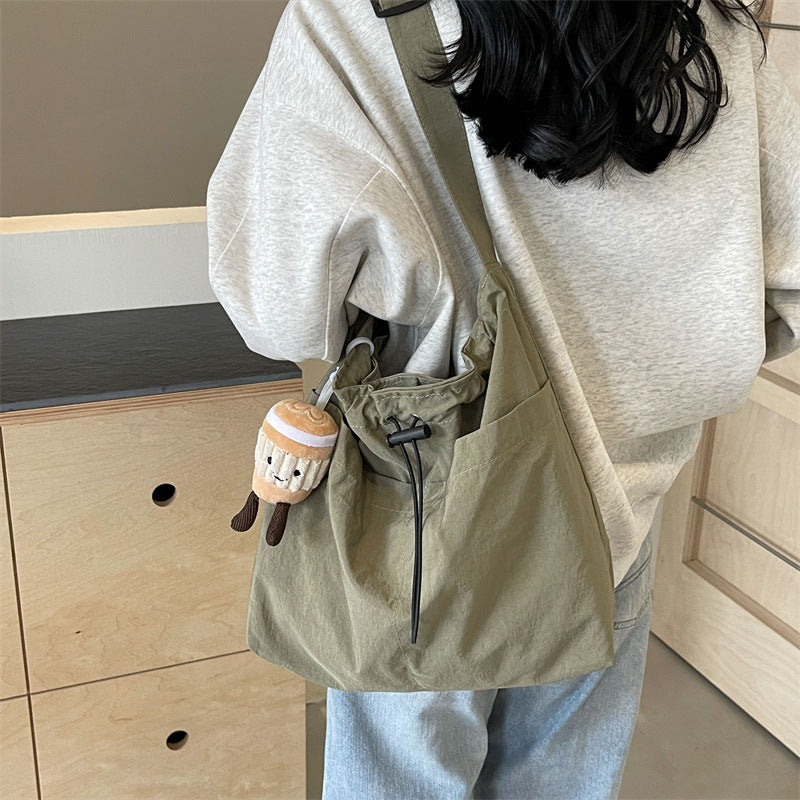 Large Capacity Waterproof Nylon Cloth Drawstring Ruffle Leisure Cross Shoulder Bags