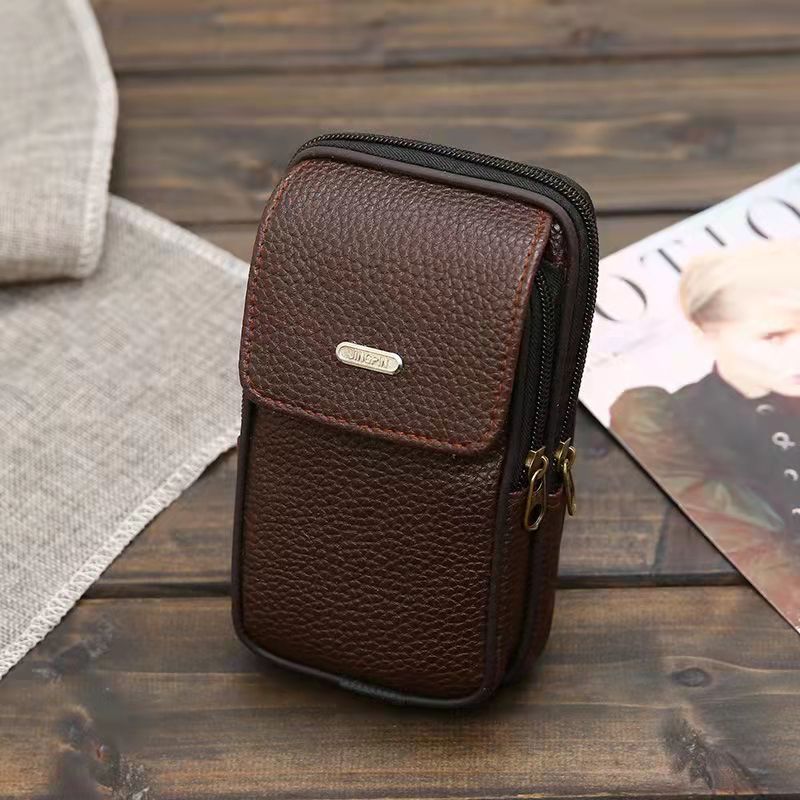 Men's Outdoors Across Leather Mobile Zipper Business Phone Bags