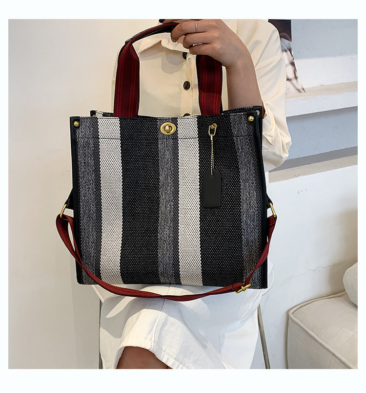 Elegant Women's Fashionable Canvas Striped Broadband Handbags
