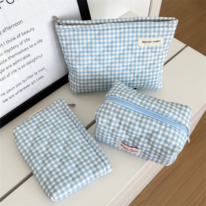 Quilted Blue Plaid Clutch Large Capacity Bags