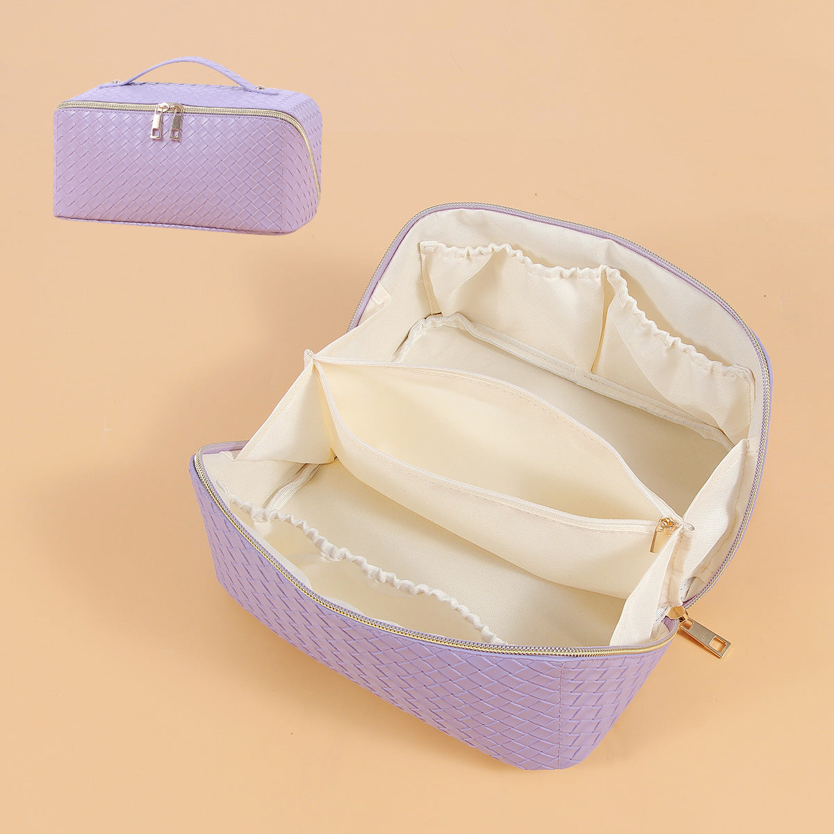 Wash Foreskin Plaid Woven Pattern Storage Large Capacity High Cosmetic Bags