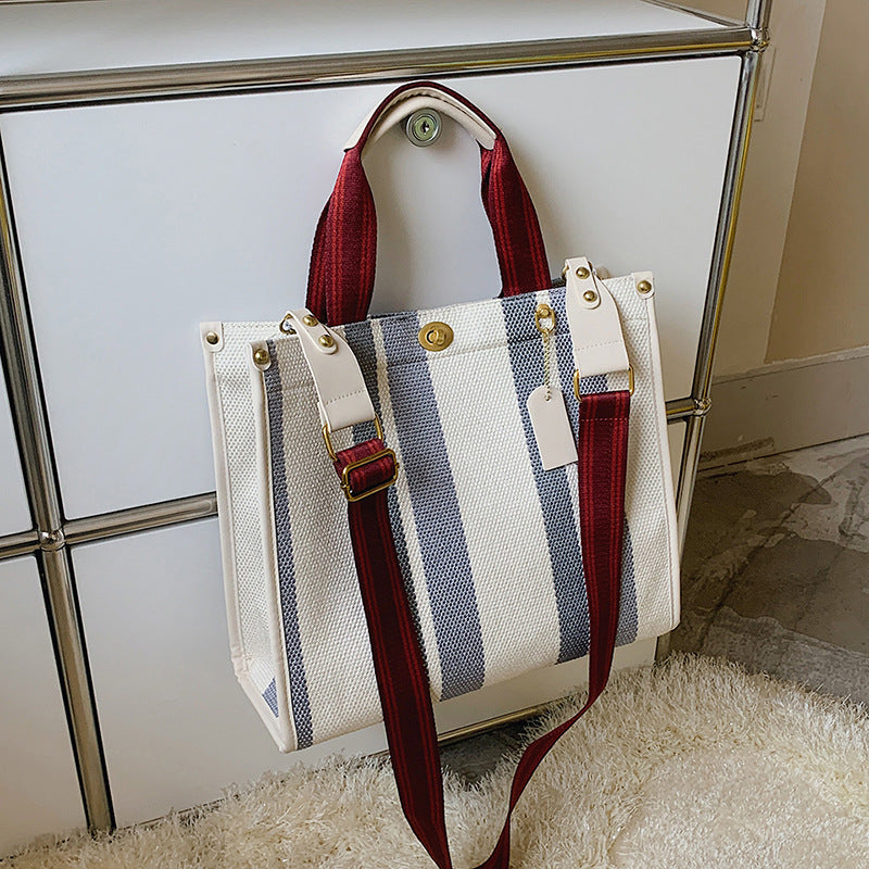 Elegant Women's Fashionable Canvas Striped Broadband Handbags