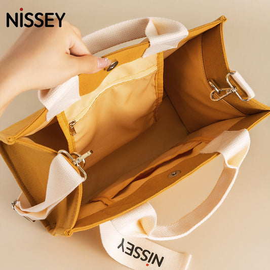 Ribbon Contrast Color Canvas Class Large Handbags