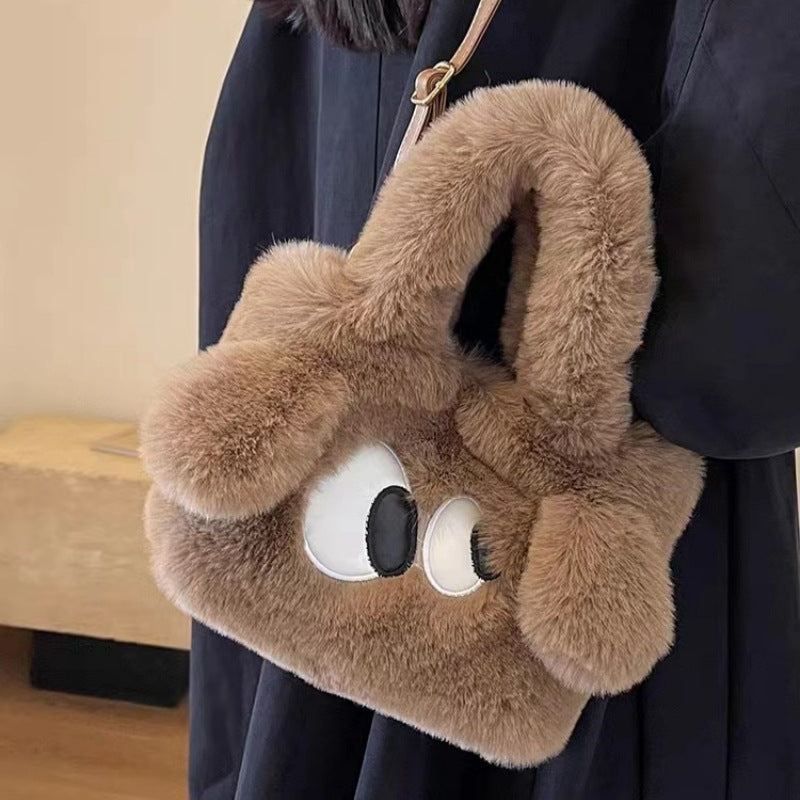 Women's Big Eye Dog Plush Cute Cartoon Portable Large Small Square Bags
