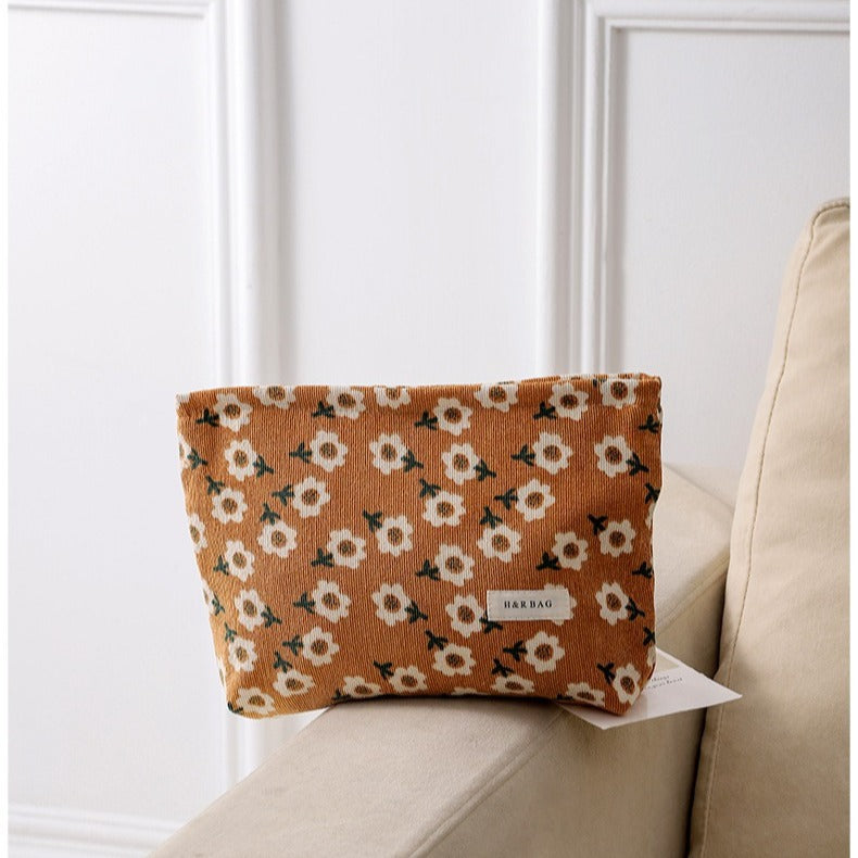Floral Corduroy Large Capacity Skin Care Bags