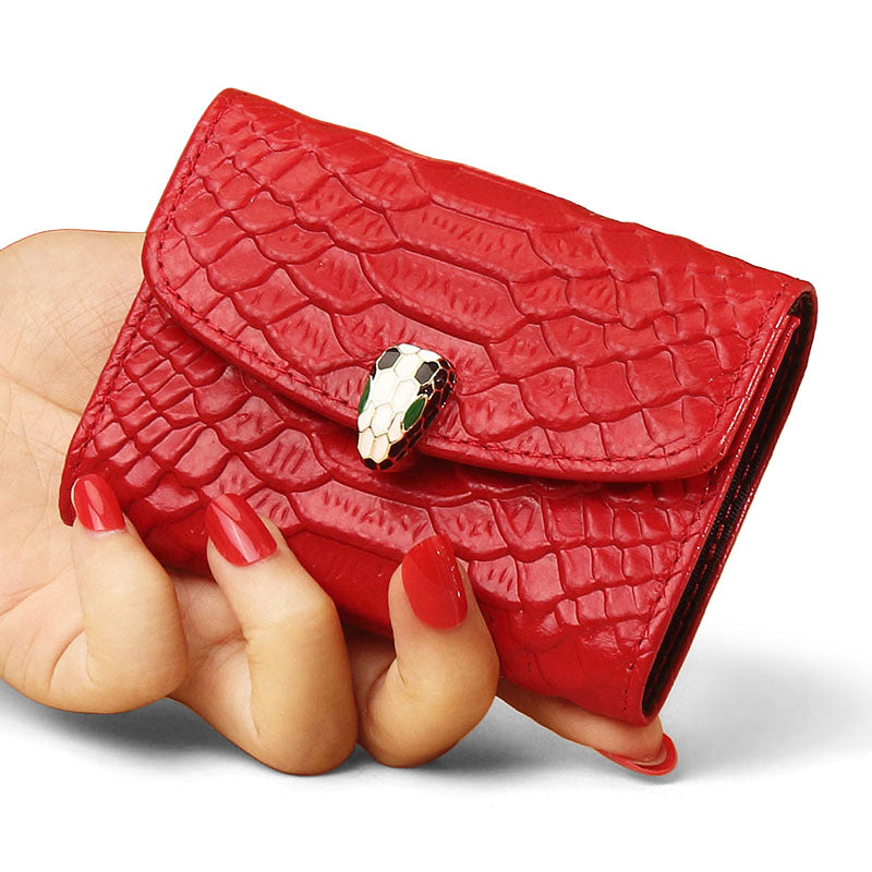 Women's Layer Cowhide Snake Pattern Exquisite Large Card Holder