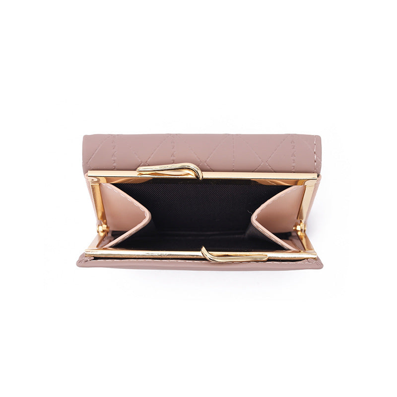 Women's Lady Simple Folding Rhombus Plaid High Texture Ladies Wallet