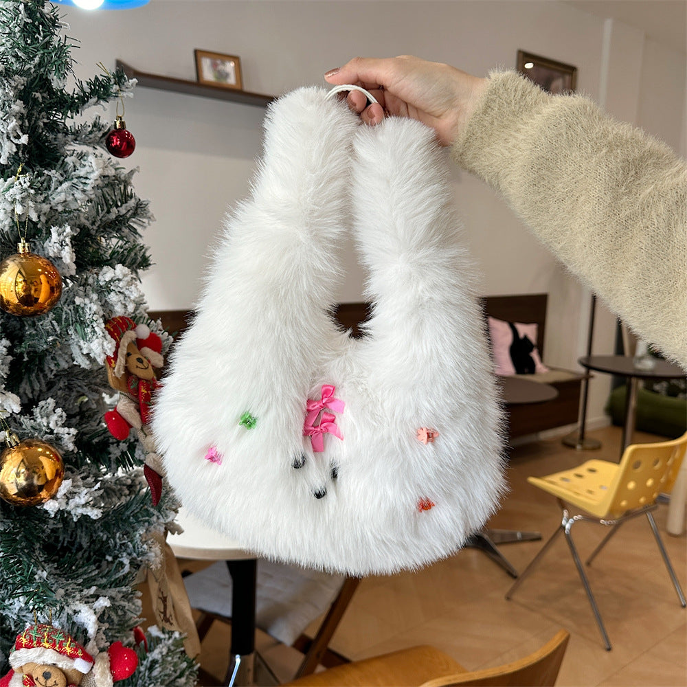 Winter Cute Fashion Plush Puppy Shopping Handbags