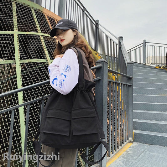 Durable Work Clothes Drawstring Canvas Schoolgirl Handbags