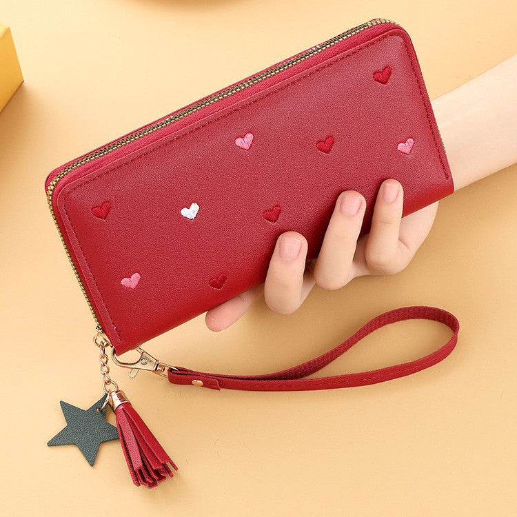 Long Love Korean Style Tassel Embroidered Ladies Wallets
