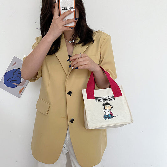Women's Cartoon Hand-held Large Capacity Shopping Lunch Handbags