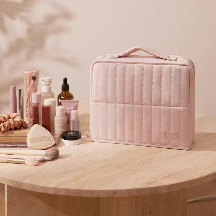 Vertical Large Capacity Portable Toiletry Solid Color Makeup Bag