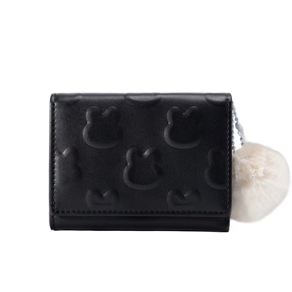 Korean Style Simple Cute Rabbit Design Fur Ball Ladies Wallets