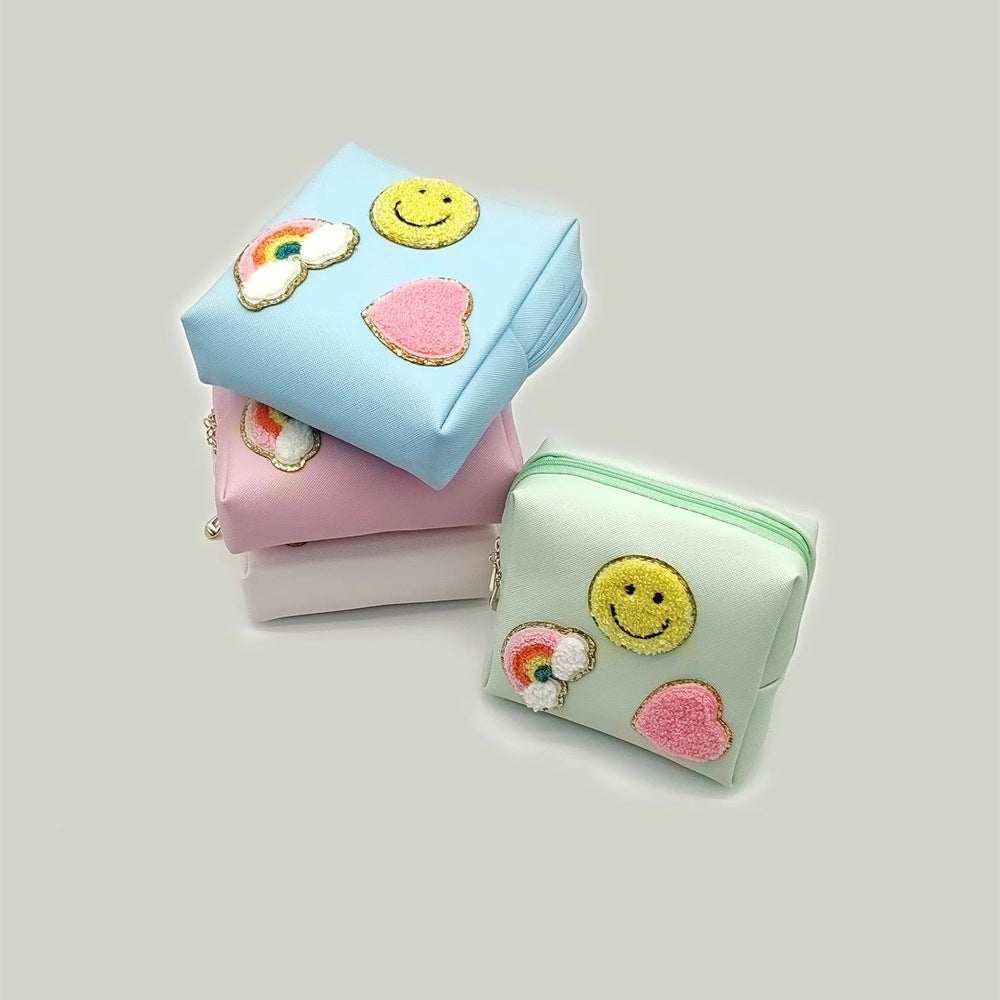 Women's Sanitary Napkin Towel Embroidery Letter Storage Toiletries Makeup Bag