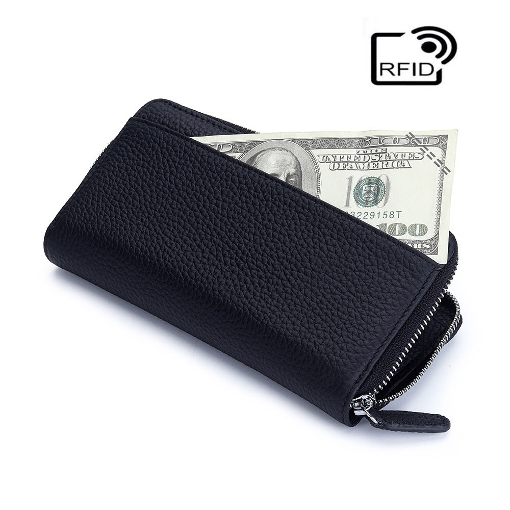 Women's Swiping Long Large Capacity Zipper Cowhide Ladies Wallet