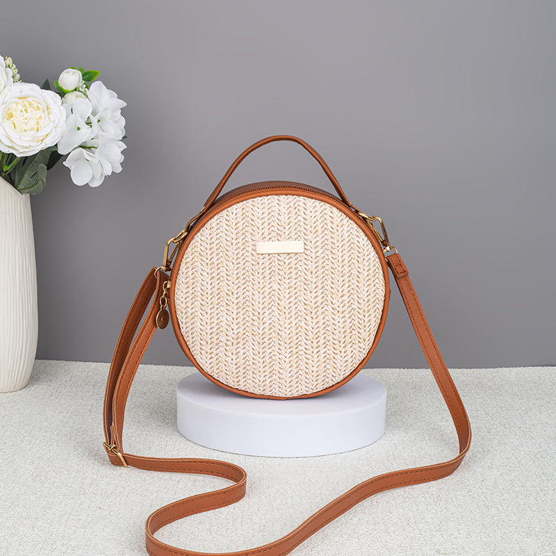 Women's Summer Cute Simple Straw Woven Round Women's Messenger Bag