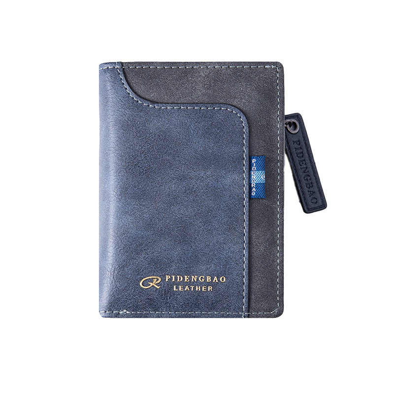 Men's Large Capacity Vertical Leather Stitching Zipper Cash Bags