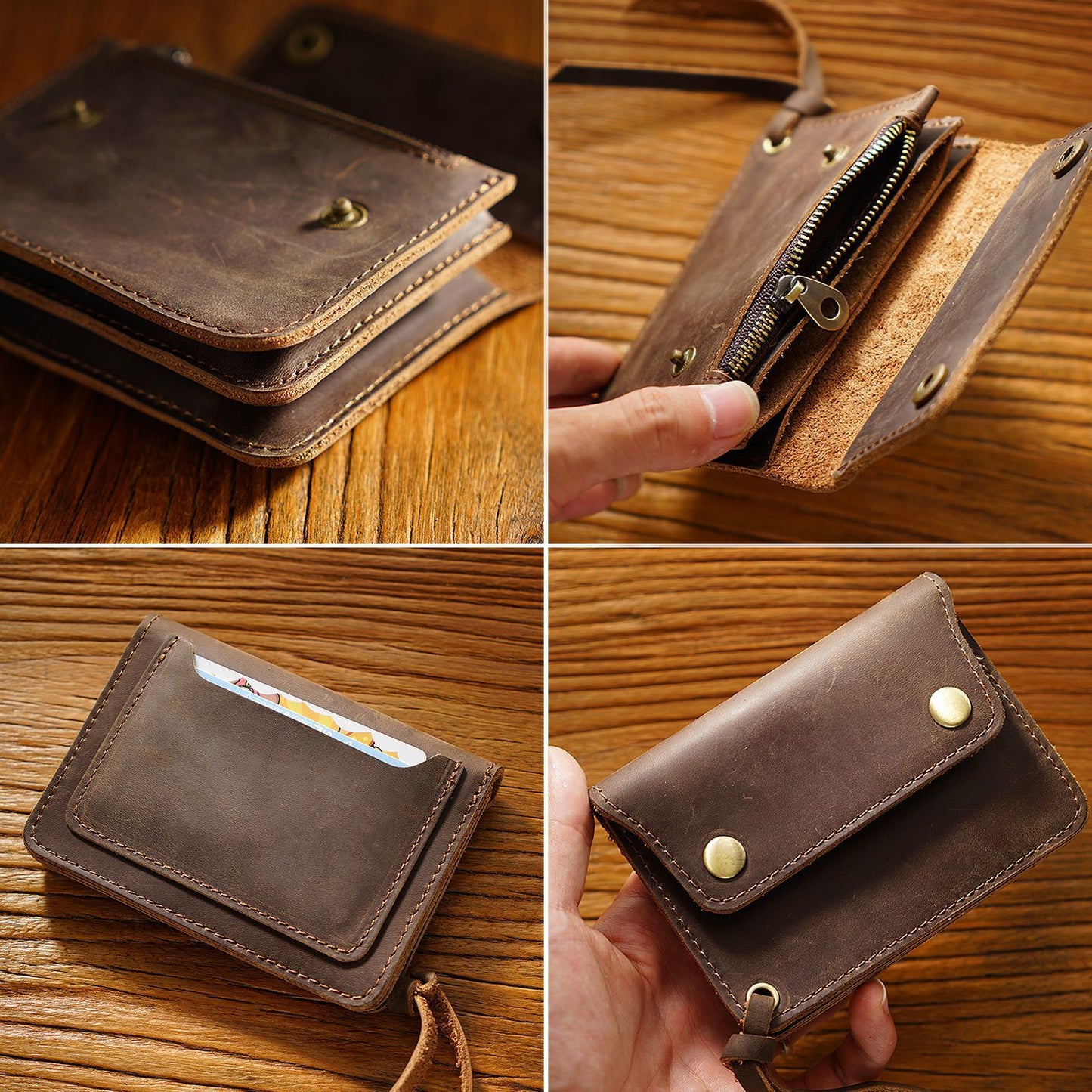Simple Handmade Genuine Leather Short Vintage Crazy Card Holder