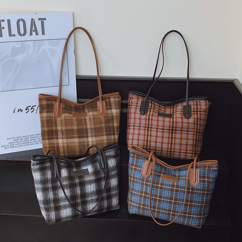 Women's Woolen Plaid Light Luxury Texture Commuter Bags