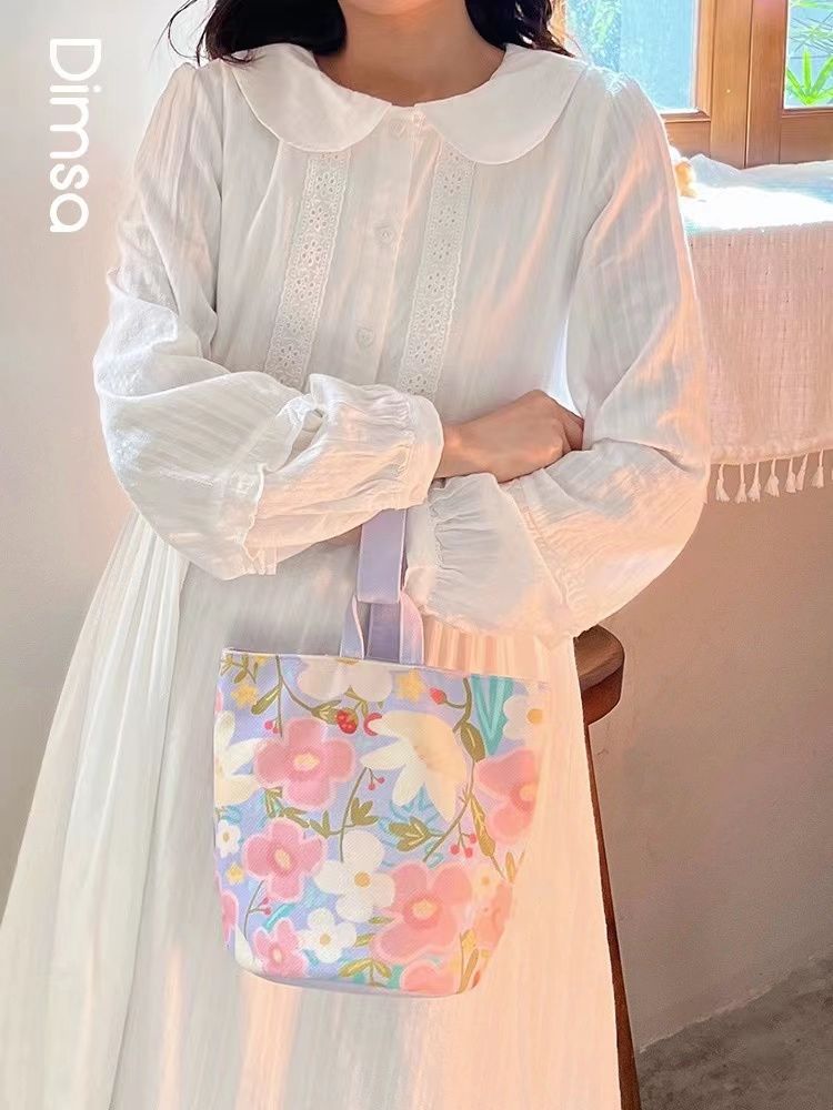 Fresh Flower Portable Canvas Out Shopping Handbags