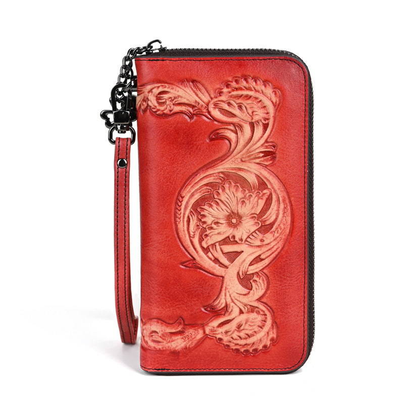 Women's Layer Cowhide Multifunctional Zipper Clutch Vintage Ladies Wallet
