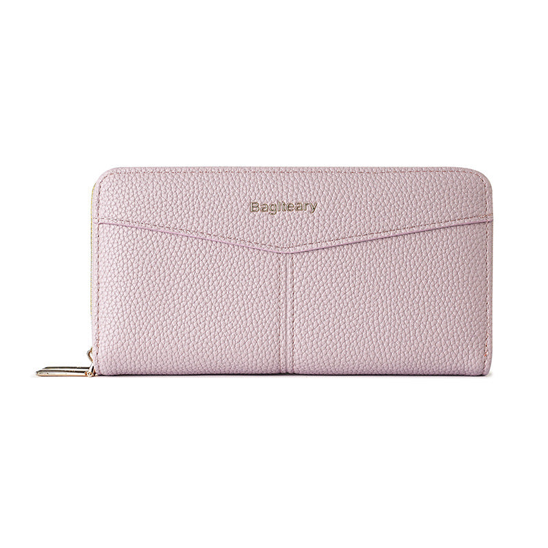 Women's Double Pull Large Capacity Lychee Pattern Ladies Wallet