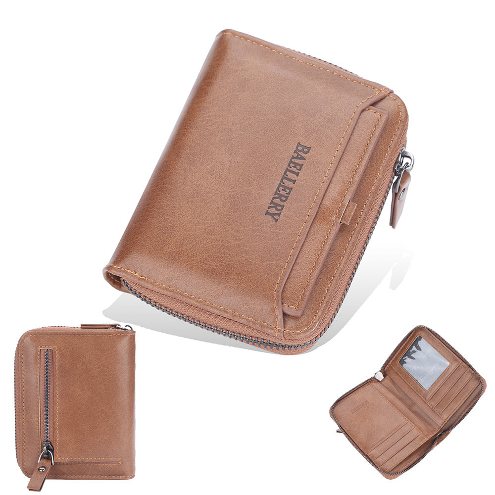 Men's Short Retro Multi Slots Zipper Green Men's Wallet