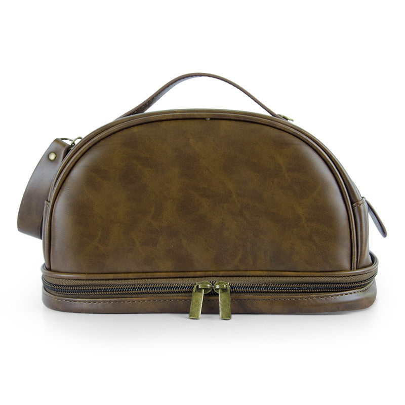 Crazy Horse Leather Large Capacity Portable Wash Makeup Bag