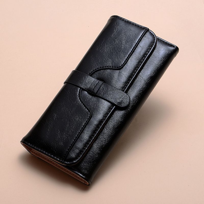 Women's Oil Wax Leather Long Retro Large Capacity Ladies Wallets