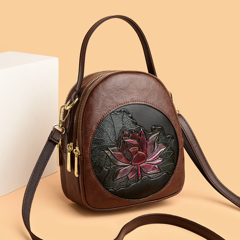 Women's Lotus National Style Embossed Fashion Shoulder Bags