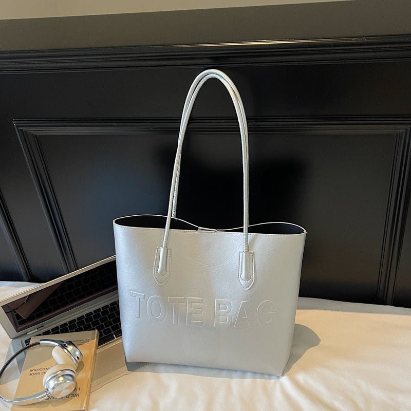 Women's Indentation Letter Texture Large Capacity Fashion Retro Commuter Portable Women's Shoulder Bag