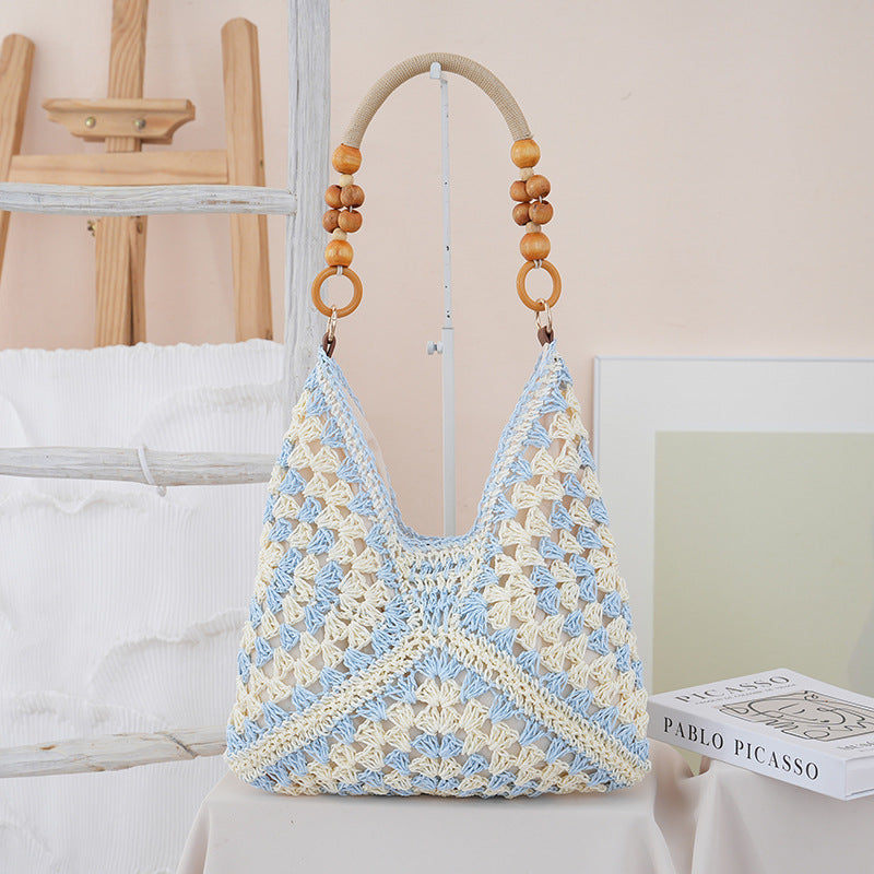Women's Woven Straw Large Capacity Bohemian Style Seaside Vacation Bags