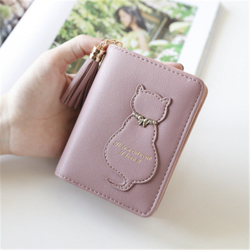 Women's Cat Solid Color Vertical 2 Fold Ladies Wallets