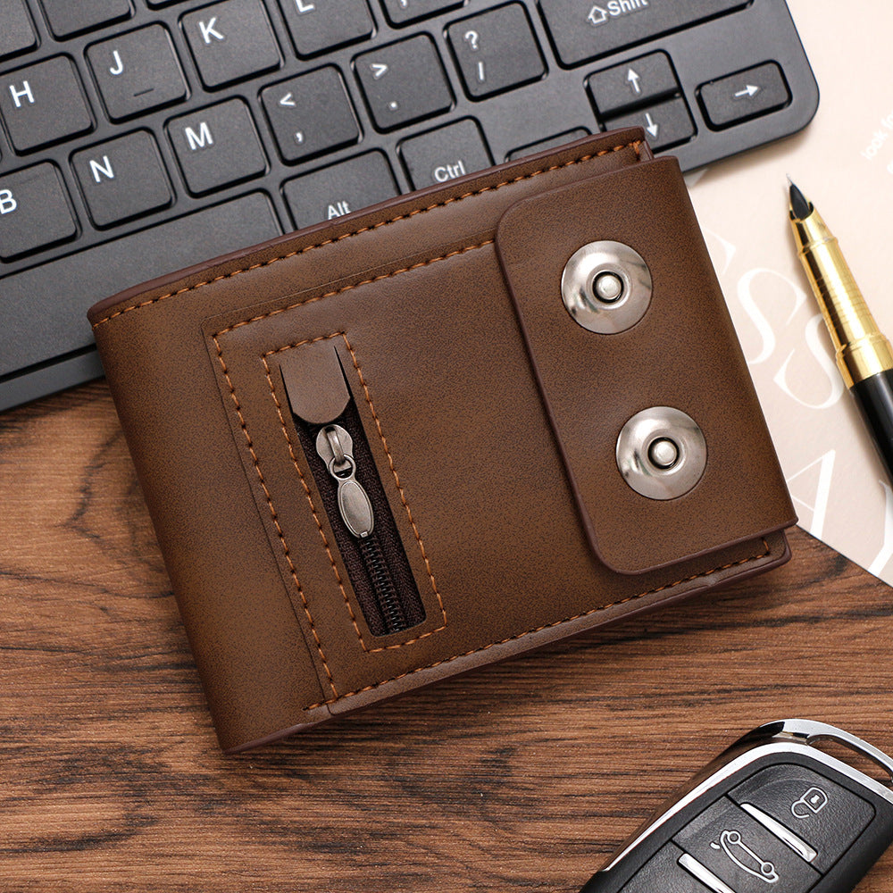 Men's Fashion Embossed Magnetic Snap Short Zipper Ladies Wallet