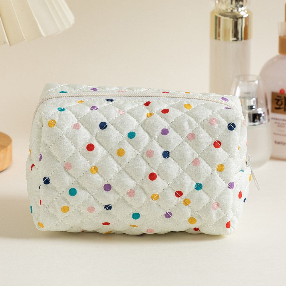Floral Quilted Toiletries Portable Cosmetics Storage Makeup Bag