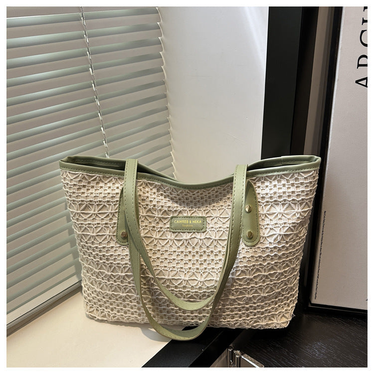 Women's Style Color Matching Straw Texture Underarm Women's Shoulder Bag