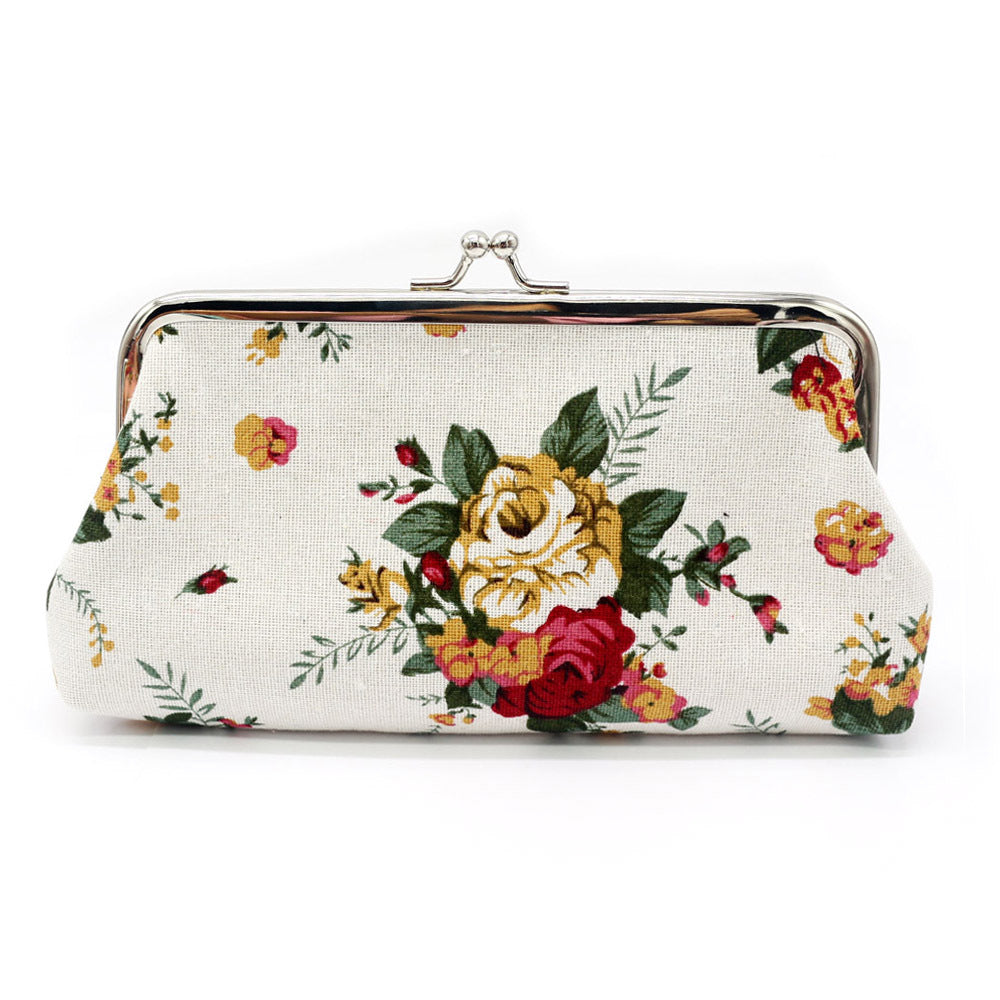Women's Fabric Long Rose Canvas Printed Hand Purses
