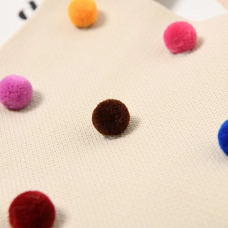 Durable Slouchy Colorful Pompons Knitted Ball Handbags