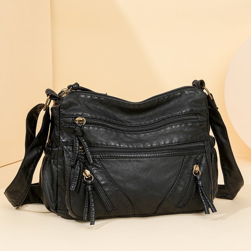 Women's Fashion Soft Leather Large Capacity Multilayer Women's Messenger Bag