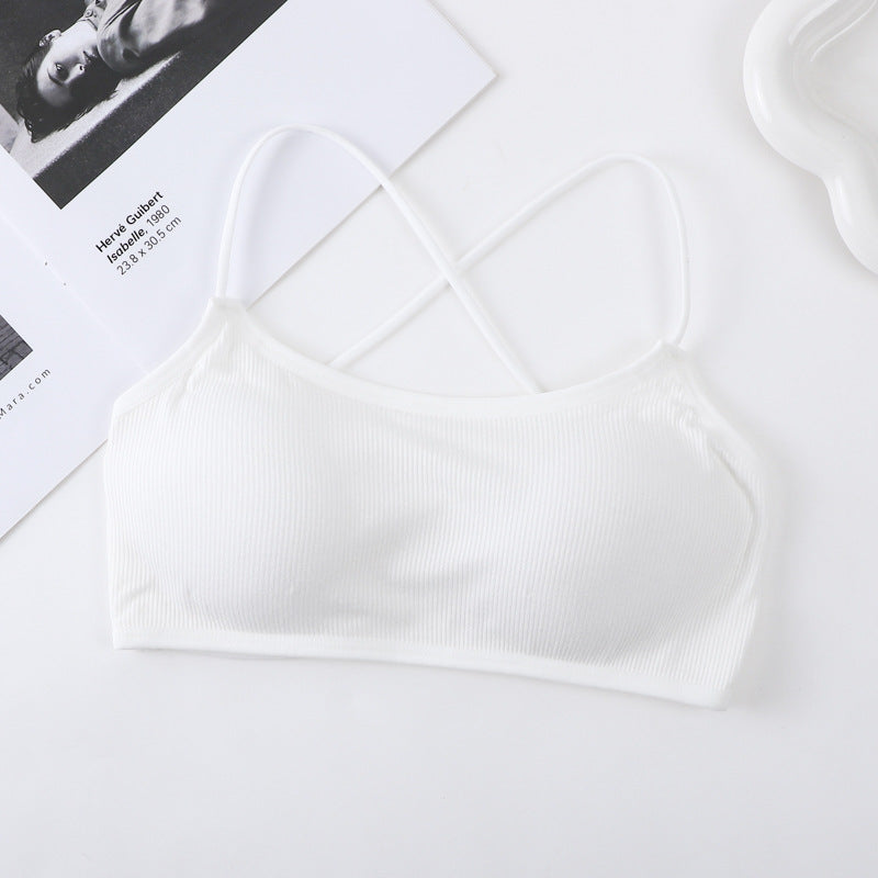 Cross Straps Cotton Backless Bandeau One-piece Fixed Cup Bras