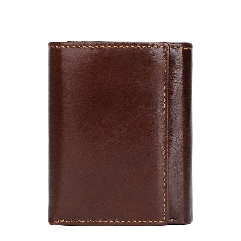 Men's Leather Swiping Multiple Slots Short Two-fold Beauty Men's Wallets