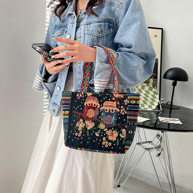 Women's Ethnic Style Embroidered Artistic Retro Large Capacity Linen Handbags
