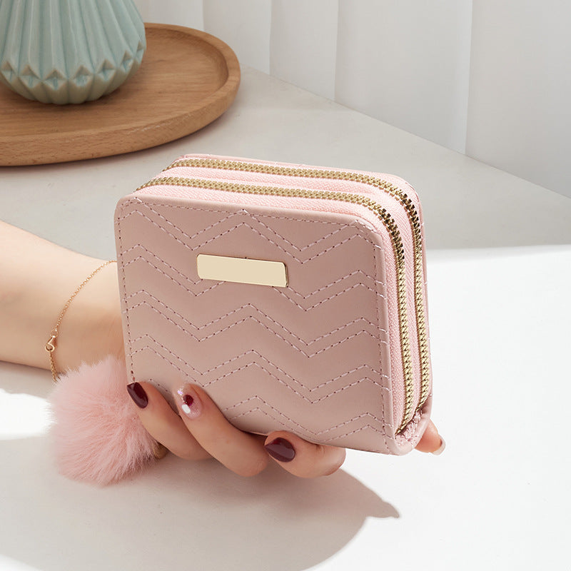 Mini Double Layer Zipper Fashion Embroidery Plush Pouches Card Holder