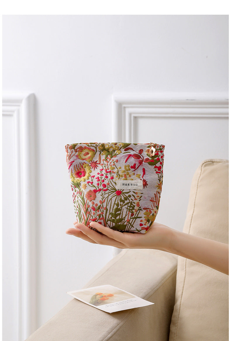 Embroidery Hand-held Portable Canvas Storage Skin Handbags