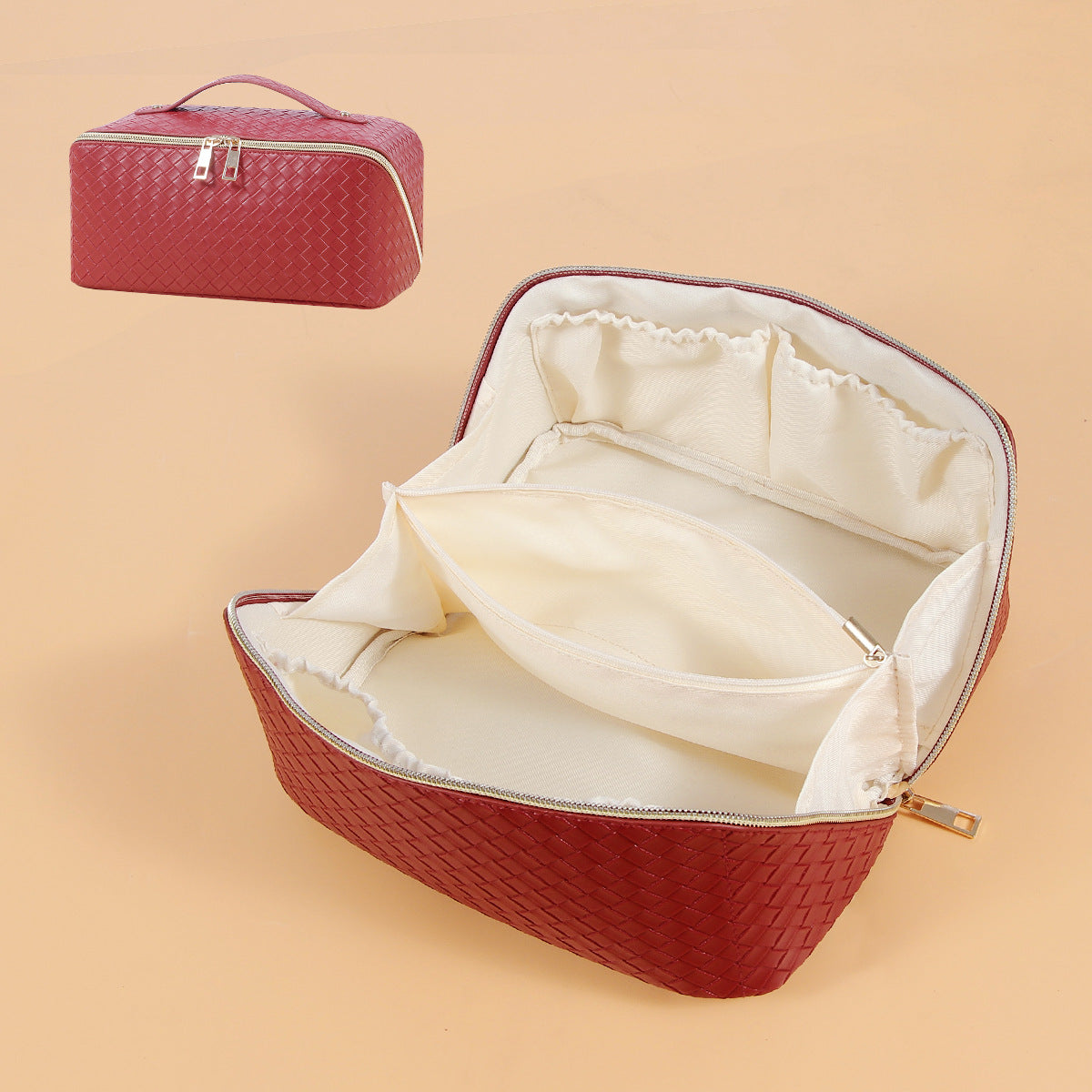 Wash Foreskin Plaid Woven Pattern Storage Large Capacity High Cosmetic Bags