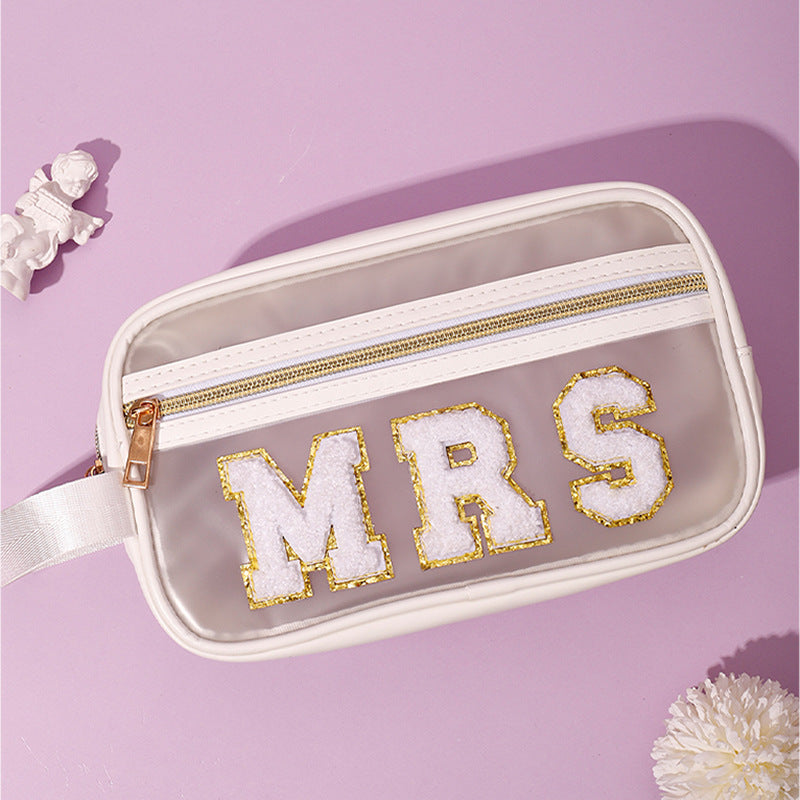 Transparent Hand Embroidered Letter Portable Cosmetics Bags