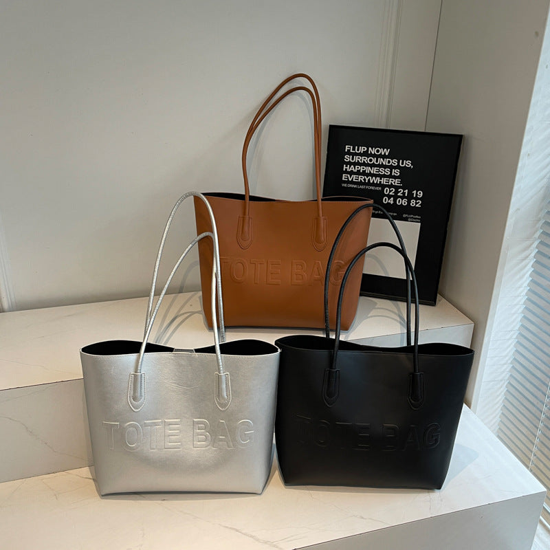 Women's Indentation Letter Texture Large Capacity Fashion Retro Commuter Portable Women's Shoulder Bag