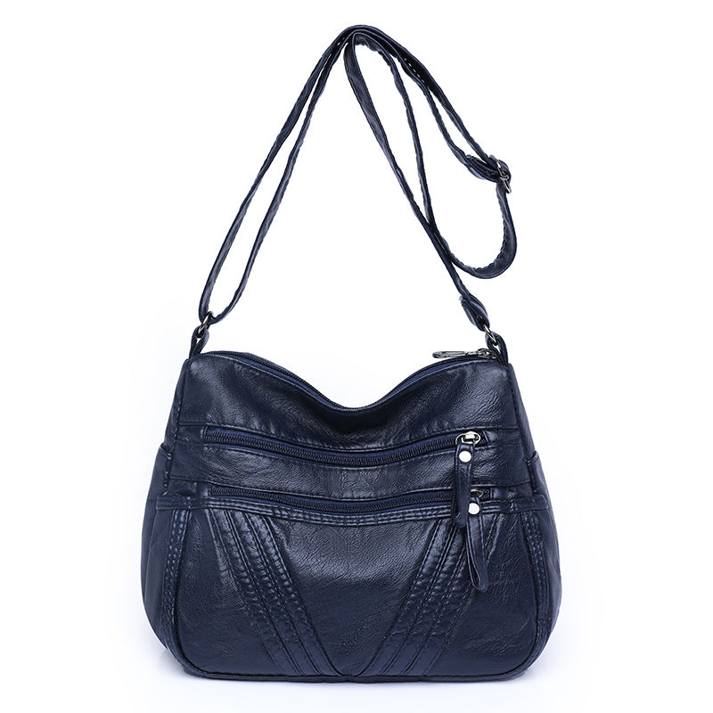 Women's Street Fashion Mom Washed Leather Large Shoulder Bags