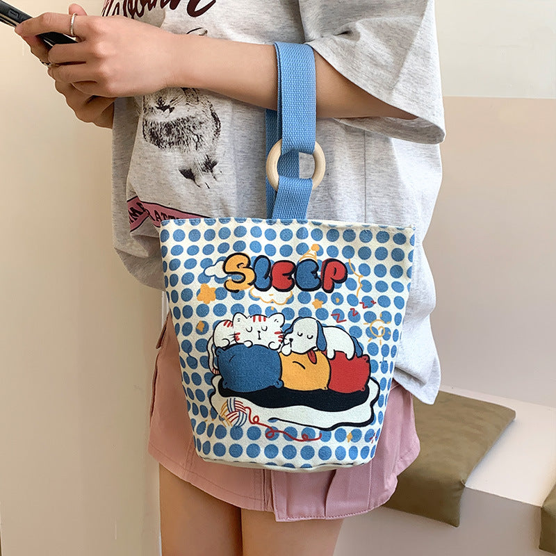 Cartoon Canvas Female Lunch Box Ethnic Handbags