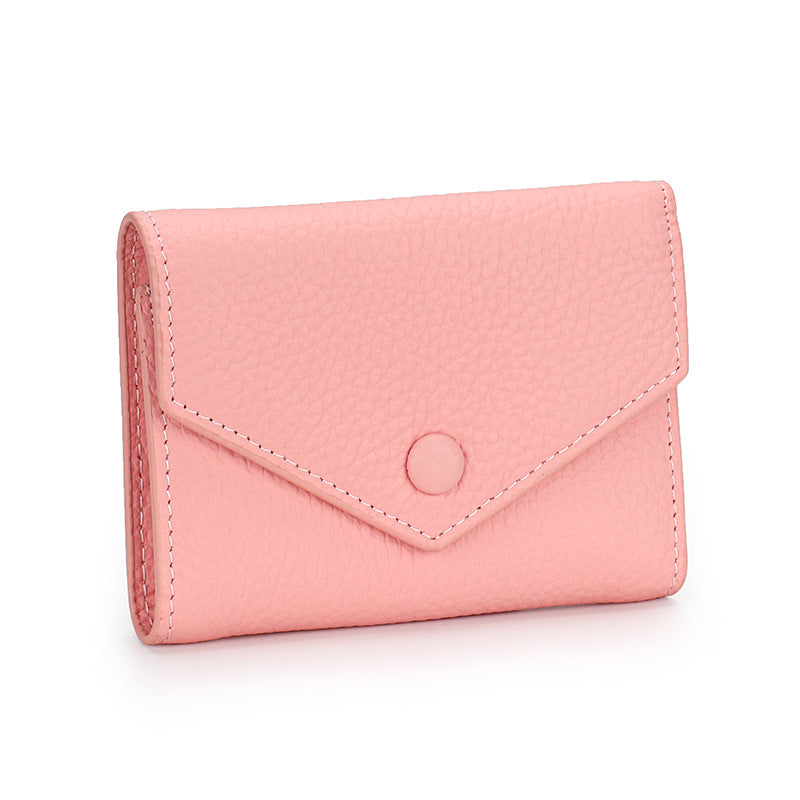 Women's Short Simple Folding First Layer Cowhide Ladies Wallets